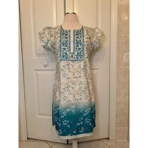 Women's S/M White & Green Floral Kurti / Kurta Top